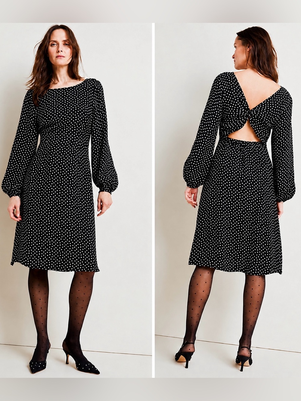 Anthropologie Agatha Midi Black & White Polka Dot Dress Size 2 Romantic Classic